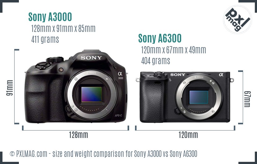 Sony A3000 vs Sony A6300 size comparison