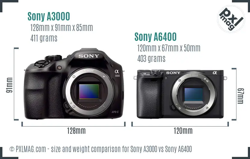 Sony A3000 vs Sony A6400 size comparison