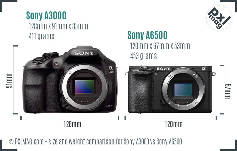 Sony A3000 vs Sony A6500 size comparison