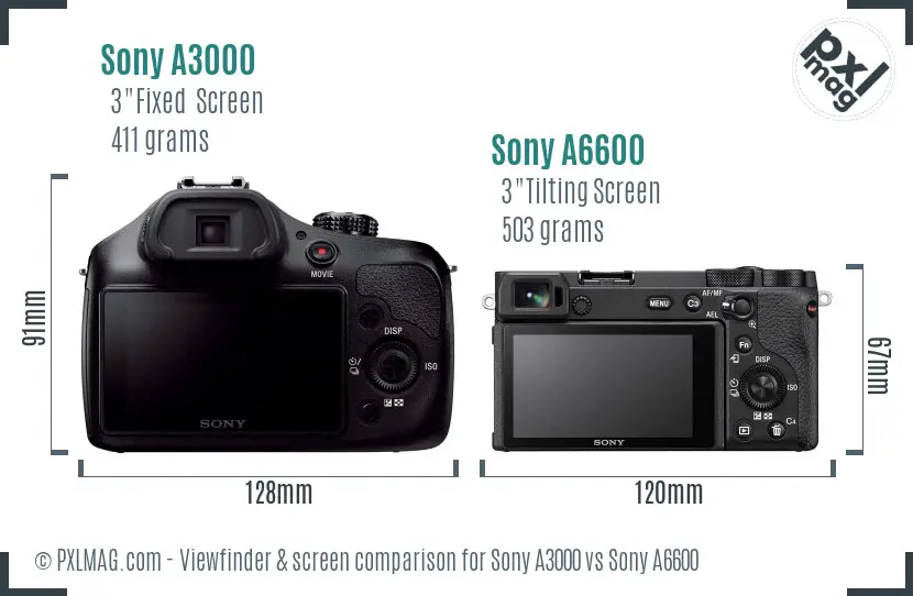 Sony A3000 vs Sony A6600 Screen and Viewfinder comparison