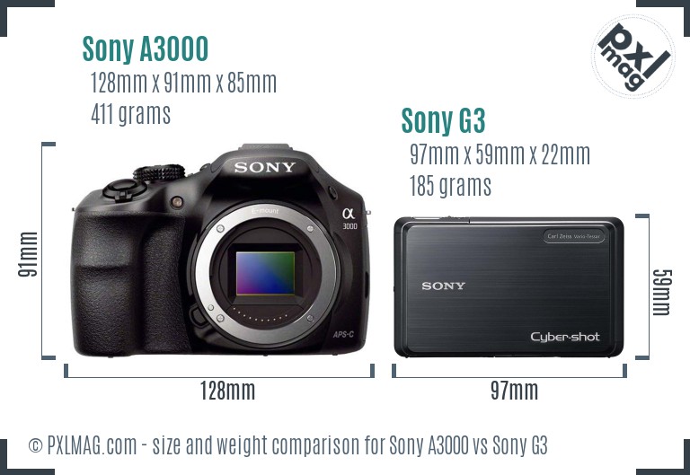 Sony A3000 vs Sony G3 size comparison
