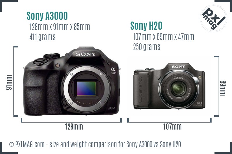 Sony A3000 vs Sony H20 size comparison