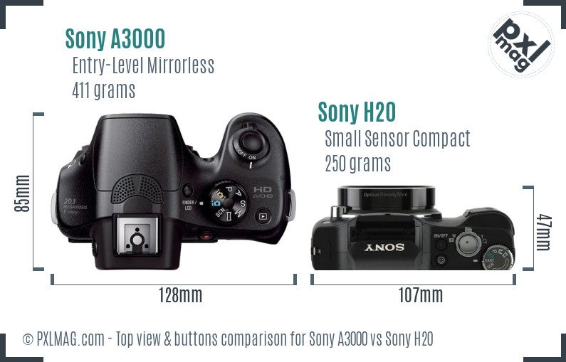 Sony A3000 vs Sony H20 top view buttons comparison