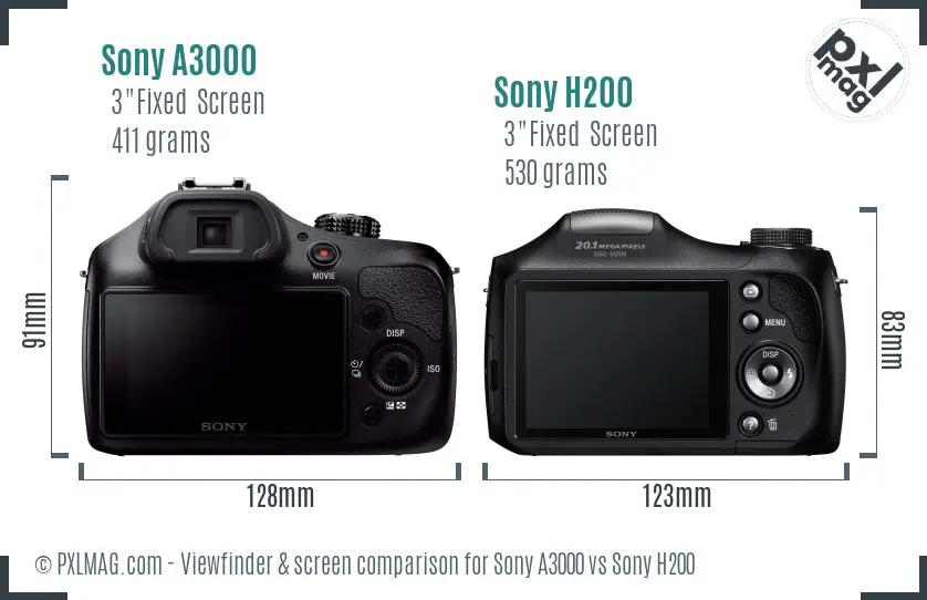 Sony A3000 vs Sony H200 Screen and Viewfinder comparison Sony A3000 vs Sony H200 Screen and Viewfinder comparison