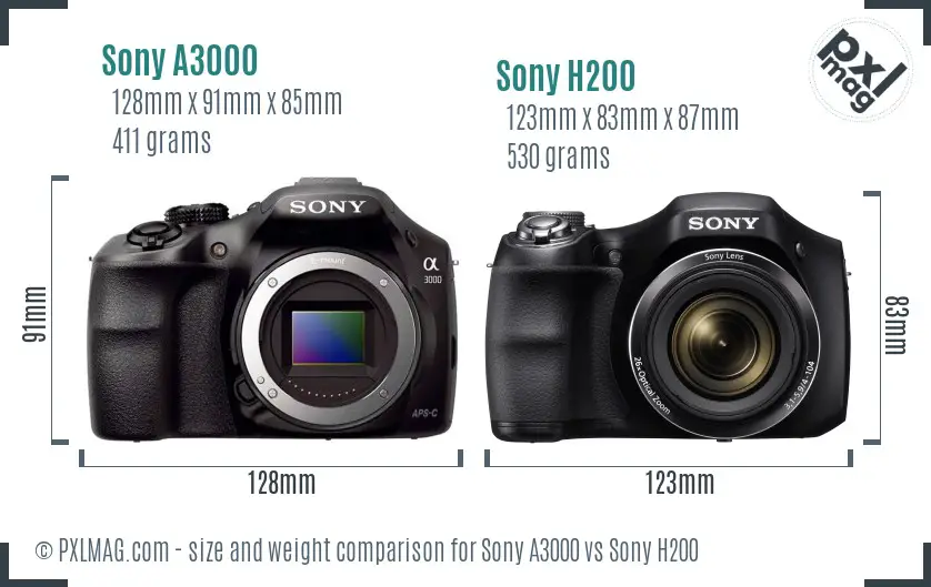 Sony A3000 vs Sony H200 size comparison Sony A3000 vs Sony H200 size comparison