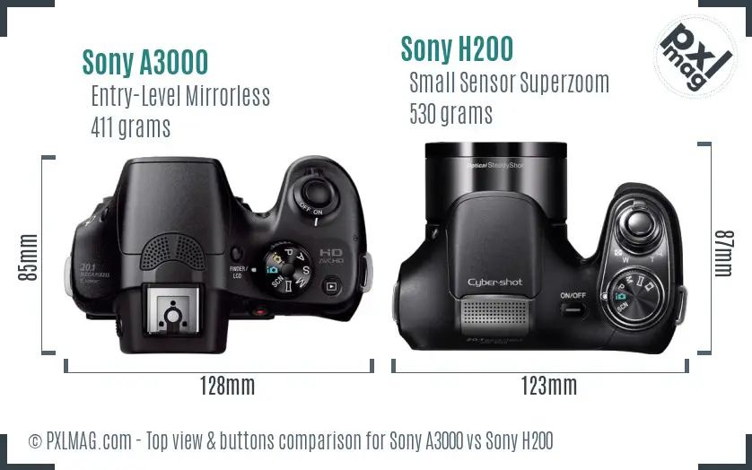 Sony A3000 vs Sony H200 top view buttons comparison Sony A3000 vs Sony H200 top view buttons comparison