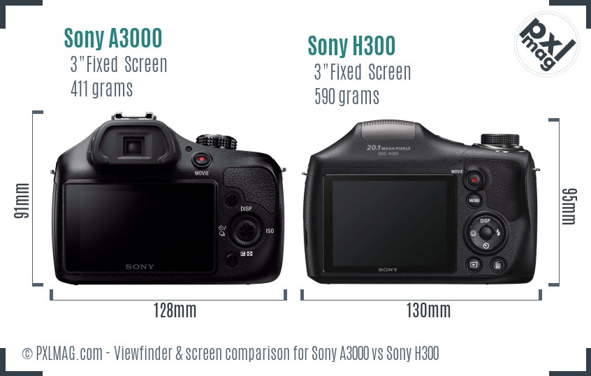 Sony A3000 vs Sony H300 Screen and Viewfinder comparison