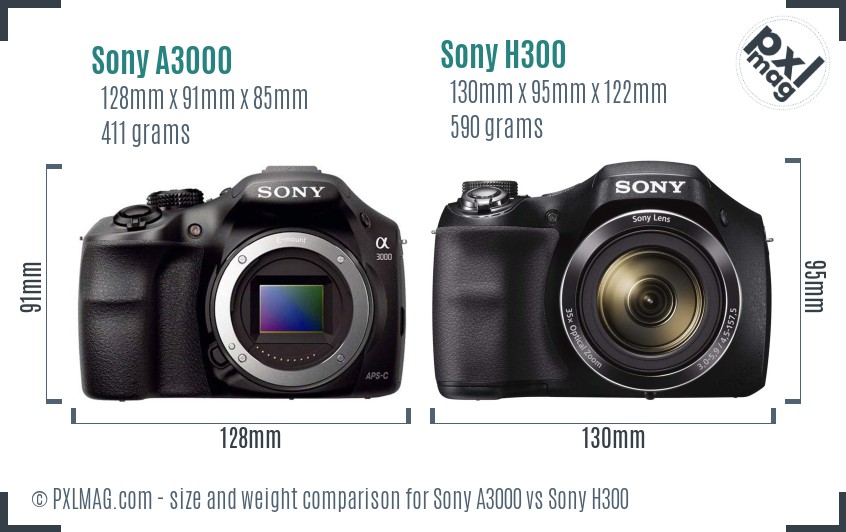 Sony A3000 vs Sony H300 size comparison Sony A3000 vs Sony H300 size comparison