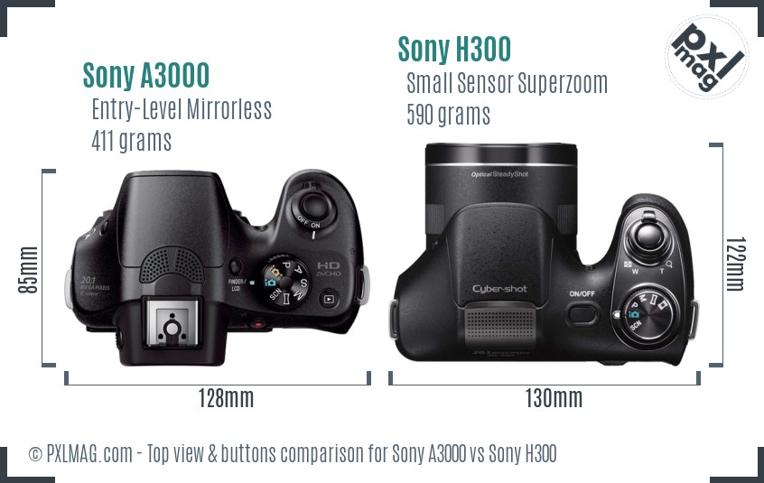Sony A3000 vs Sony H300 top view buttons comparison