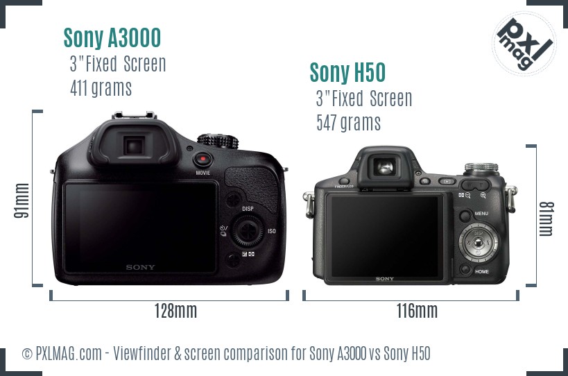 Sony A3000 vs Sony H50 Screen and Viewfinder comparison