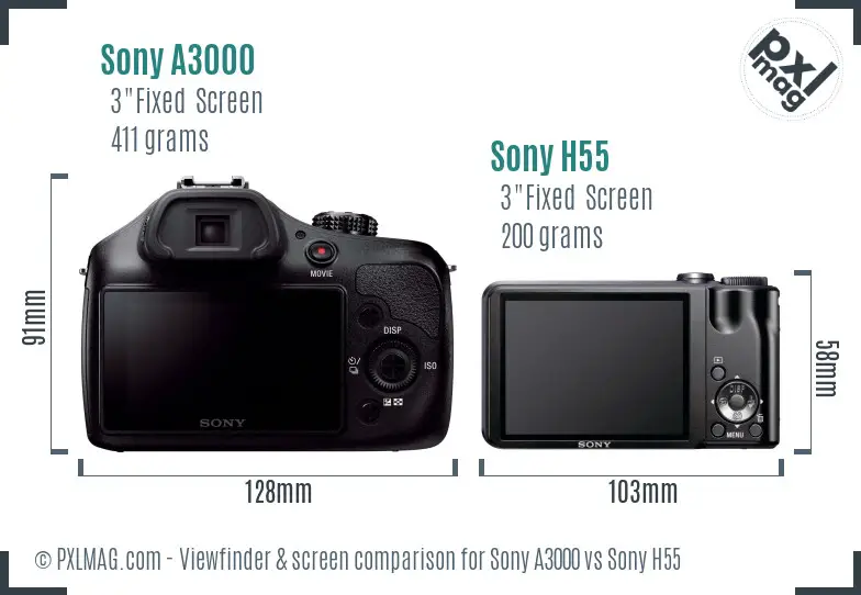 Sony A3000 vs Sony H55 Screen and Viewfinder comparison