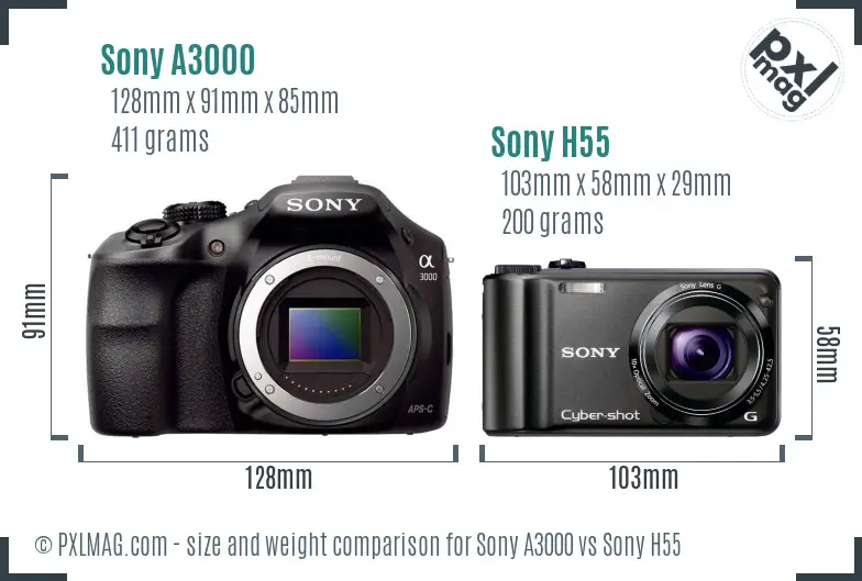 Sony A3000 vs Sony H55 size comparison