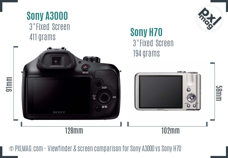 Sony A3000 vs Sony H70 Screen and Viewfinder comparison