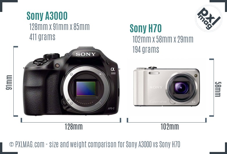 Sony A3000 vs Sony H70 size comparison Sony A3000 vs Sony H70 size comparison