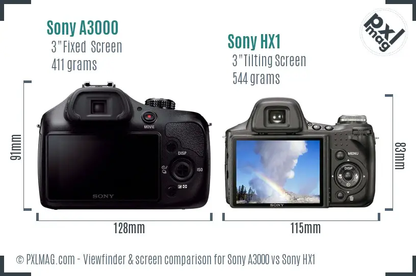 Sony A3000 vs Sony HX1 Screen and Viewfinder comparison