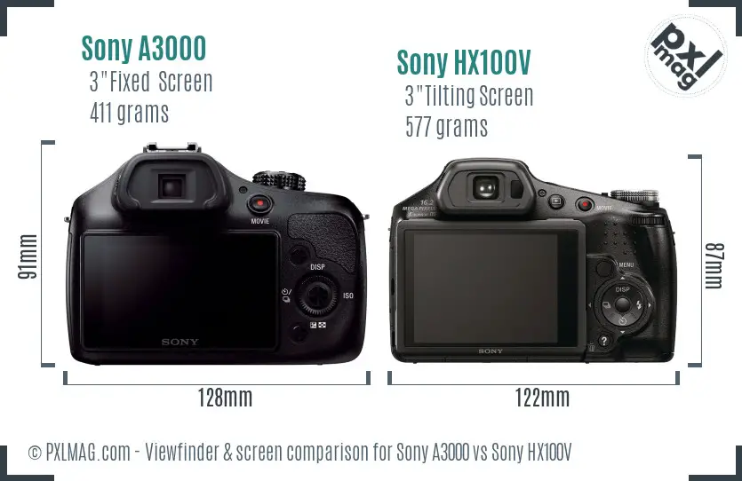 Sony A3000 vs Sony HX100V Screen and Viewfinder comparison