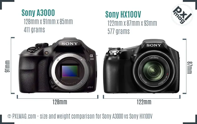 Sony A3000 vs Sony HX100V size comparison