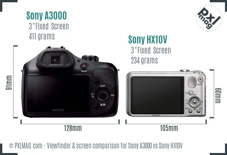 Sony A3000 vs Sony HX10V Screen and Viewfinder comparison