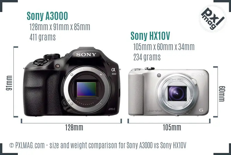 Sony A3000 vs Sony HX10V size comparison