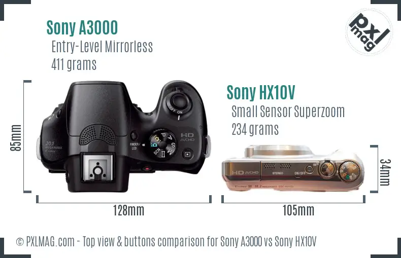 Sony A3000 vs Sony HX10V top view buttons comparison