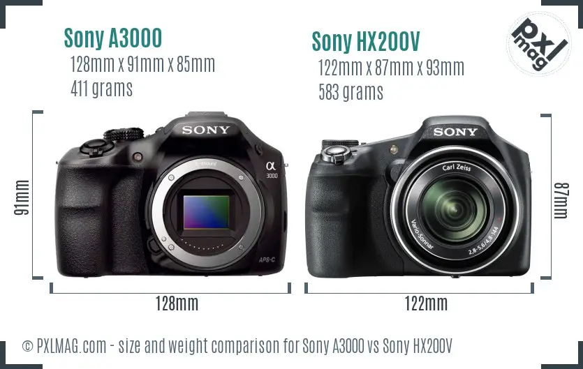 Sony A3000 vs Sony HX200V size comparison