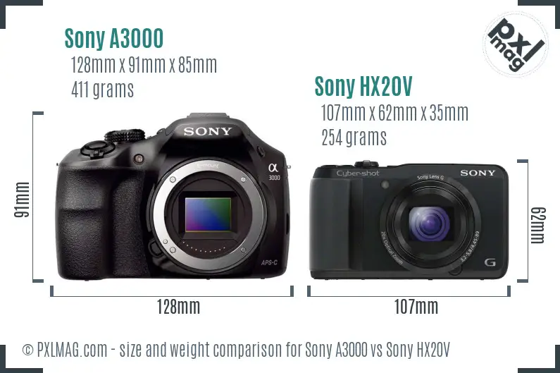 Sony A3000 vs Sony HX20V size comparison