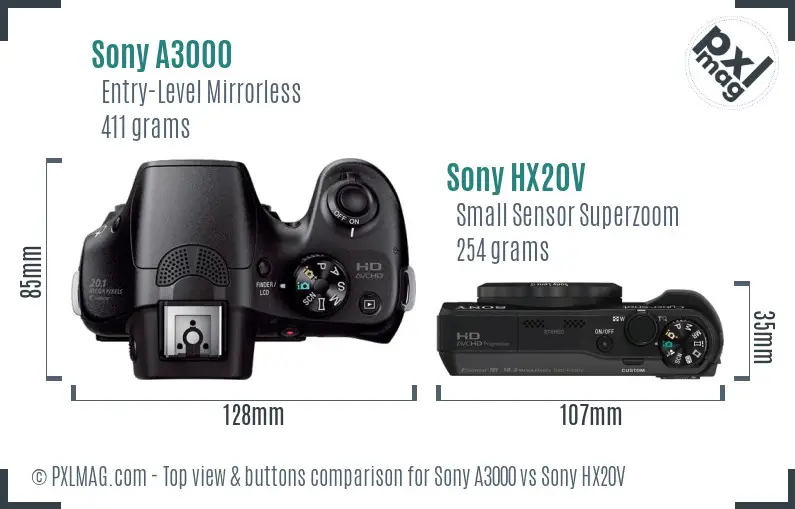 Sony A3000 vs Sony HX20V top view buttons comparison