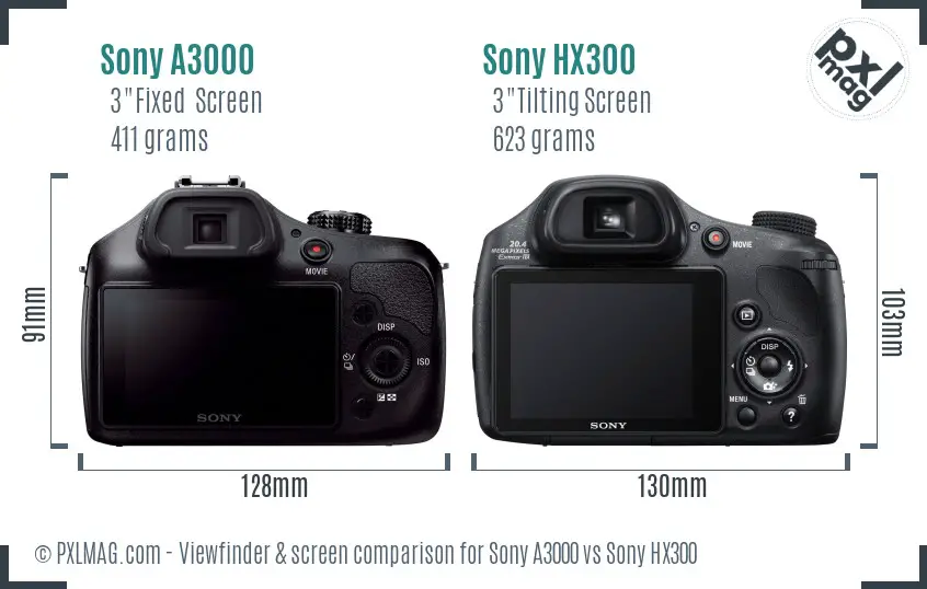 Sony A3000 vs Sony HX300 Screen and Viewfinder comparison