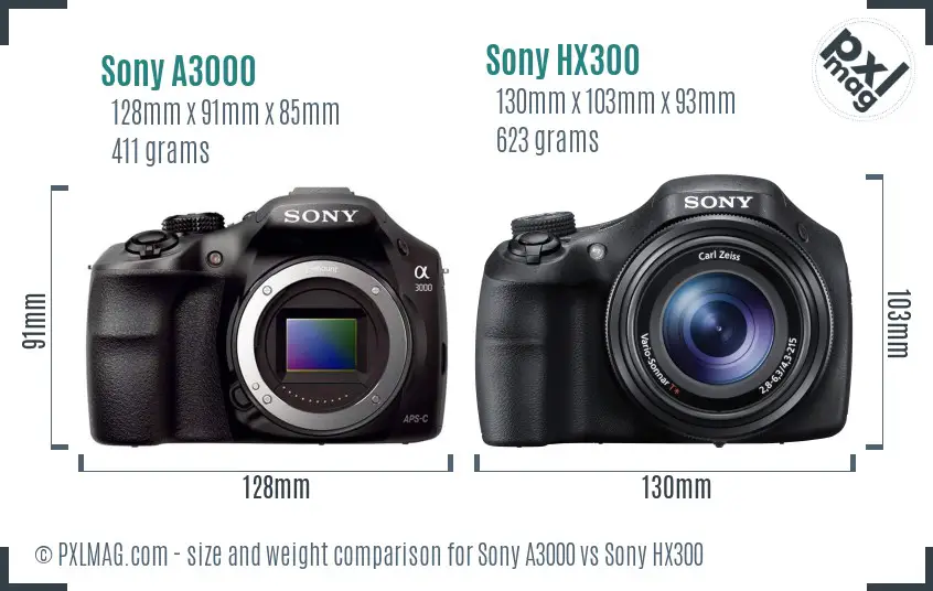 Sony A3000 vs Sony HX300 size comparison