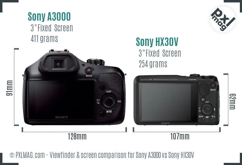Sony A3000 vs Sony HX30V Screen and Viewfinder comparison Sony A3000 vs Sony HX30V Screen and Viewfinder comparison