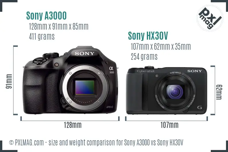 Sony A3000 vs Sony HX30V size comparison Sony A3000 vs Sony HX30V size comparison