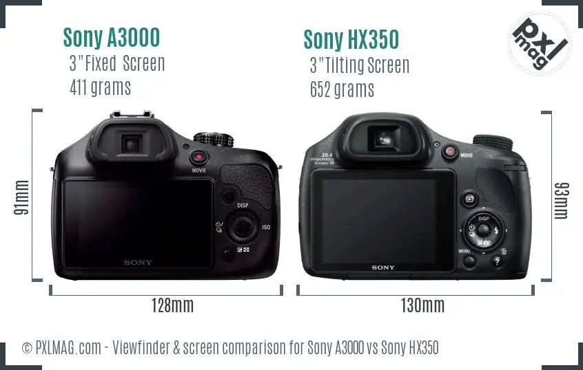 Sony A3000 vs Sony HX350 Screen and Viewfinder comparison