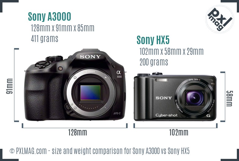 Sony A3000 vs Sony HX5 size comparison Sony A3000 vs Sony HX5 size comparison