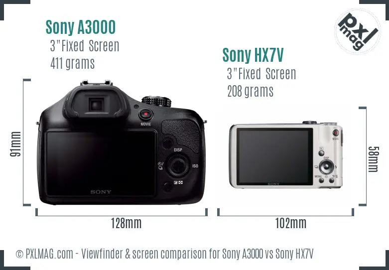 Sony A3000 vs Sony HX7V Screen and Viewfinder comparison