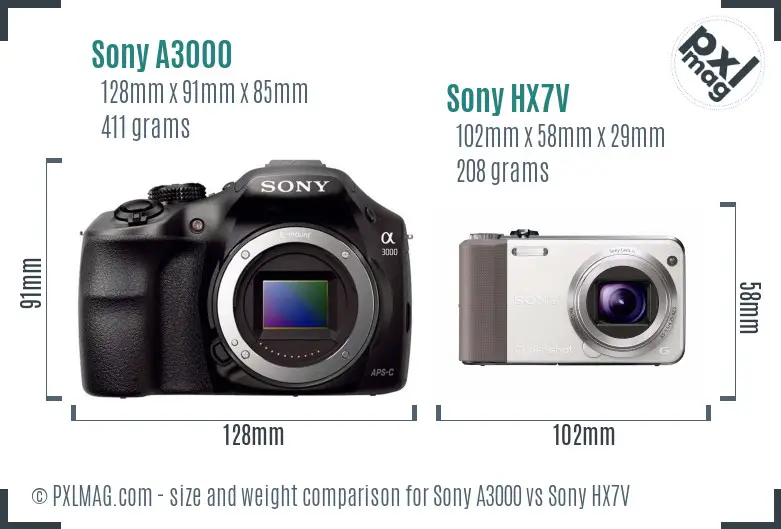 Sony A3000 vs Sony HX7V size comparison