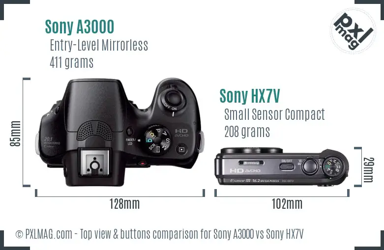 Sony A3000 vs Sony HX7V top view buttons comparison