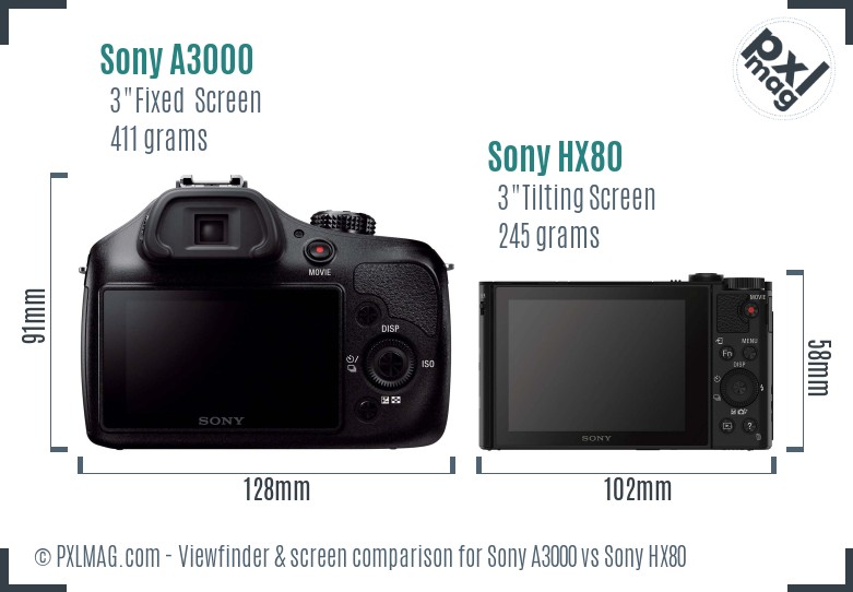 Sony A3000 vs Sony HX80 Screen and Viewfinder comparison