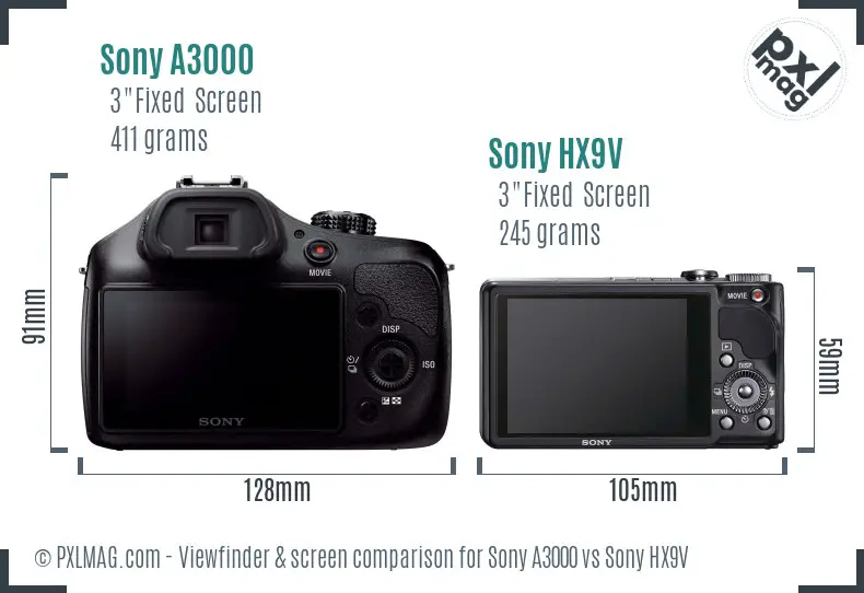 Sony A3000 vs Sony HX9V Screen and Viewfinder comparison