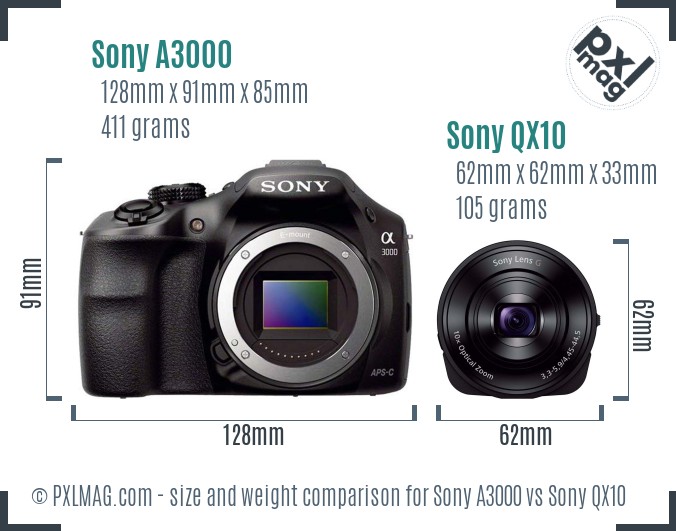 Sony A3000 vs Sony QX10 size comparison Sony A3000 vs Sony QX10 size comparison