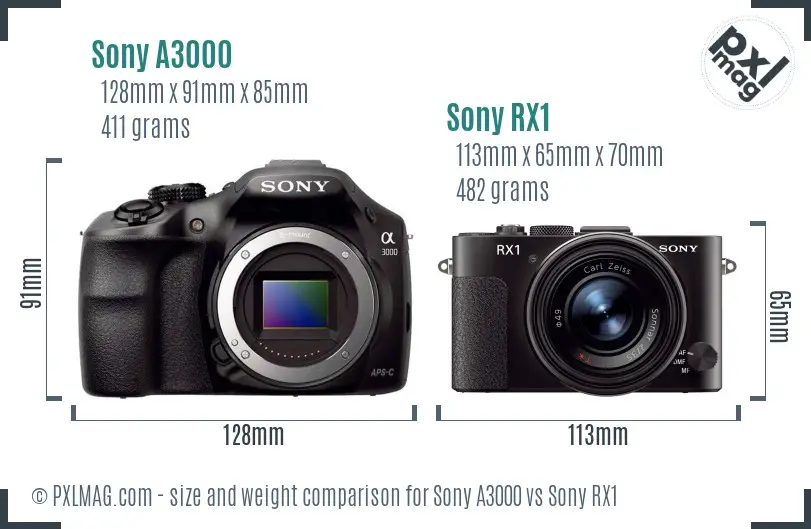 Sony A3000 vs Sony RX1 size comparison