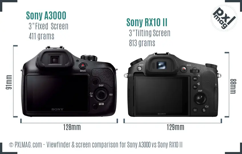 Sony A3000 vs Sony RX10 II Screen and Viewfinder comparison Sony A3000 vs Sony RX10 II Screen and Viewfinder comparison