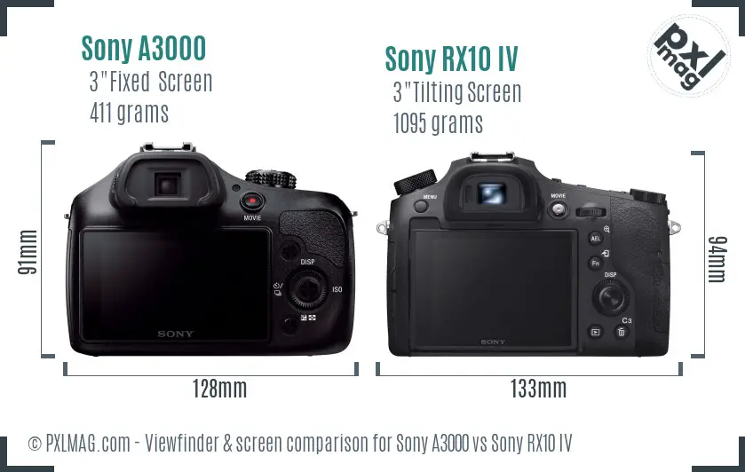 Sony A3000 vs Sony RX10 IV Screen and Viewfinder comparison