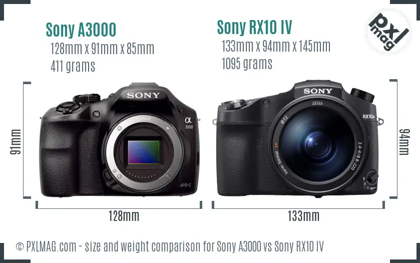 Sony A3000 vs Sony RX10 IV size comparison