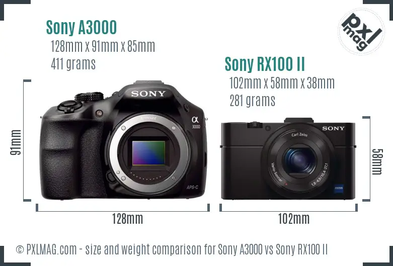 Sony A3000 vs Sony RX100 II size comparison