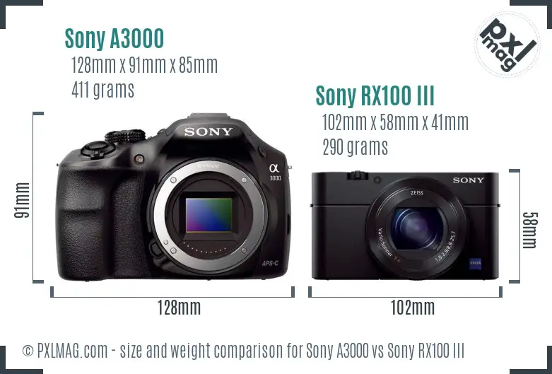 Sony A3000 vs Sony RX100 III size comparison