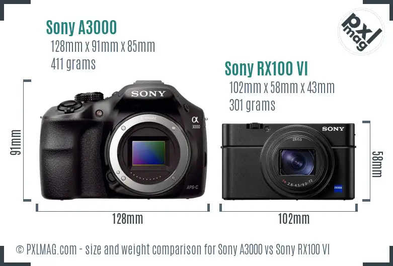 Sony A3000 vs Sony RX100 VI size comparison