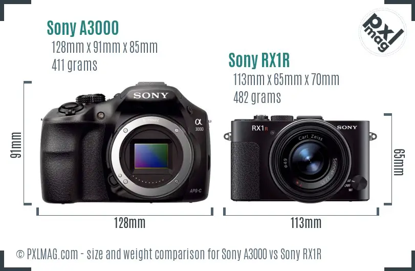 Sony A3000 vs Sony RX1R size comparison