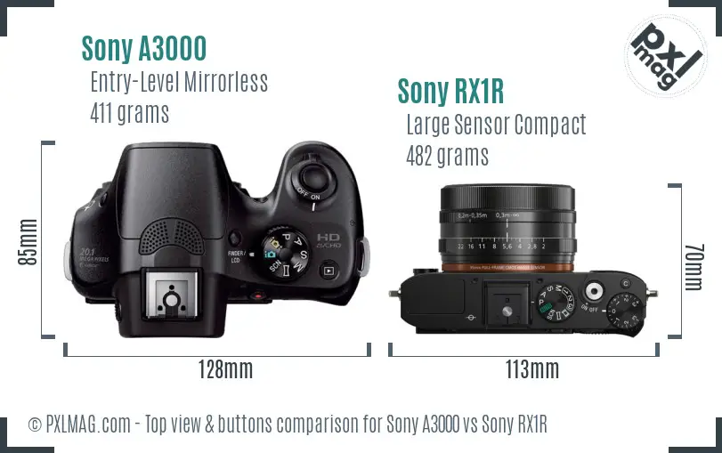 Sony A3000 vs Sony RX1R top view buttons comparison