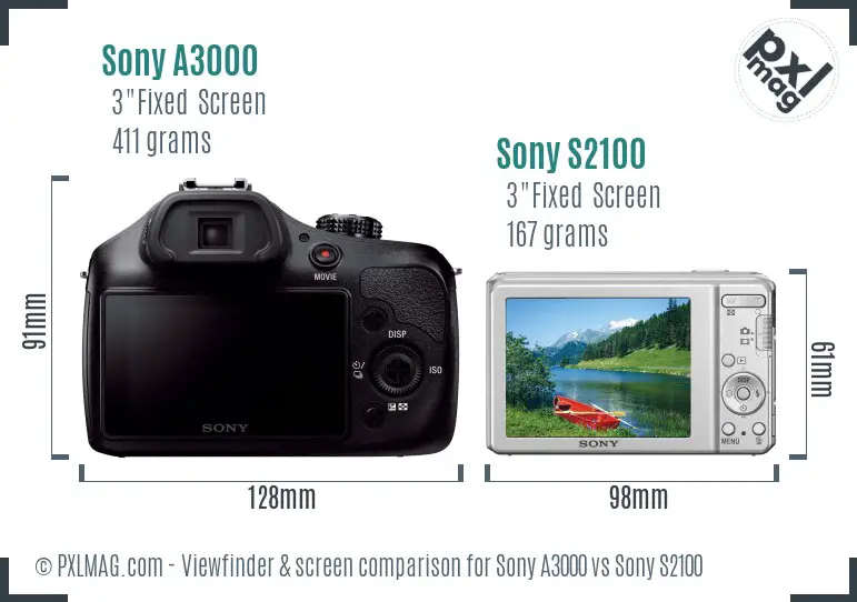 Sony A3000 vs Sony S2100 Screen and Viewfinder comparison