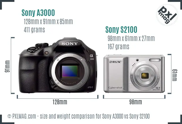 Sony A3000 vs Sony S2100 size comparison